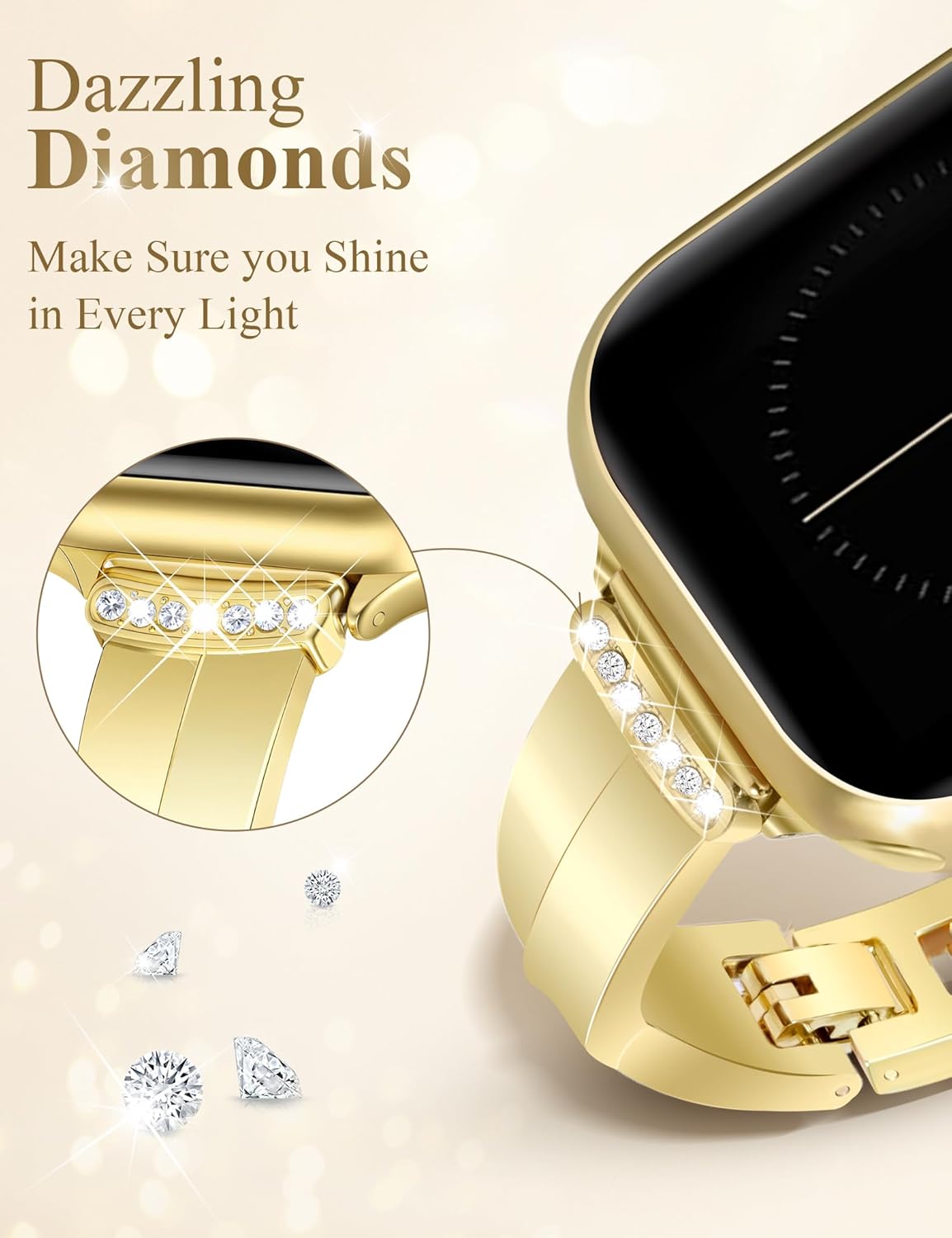 Designer Slim Watch Bands for Women Compatible with Apple Watch 38/40/41/42/44/45/46/49mm Dainty Dressy Cute Bracelet Metal Chain Straps for iWatch Series 11/10/9/8/7/6/5/4/3/2/1/SE/Ultra - Image 3