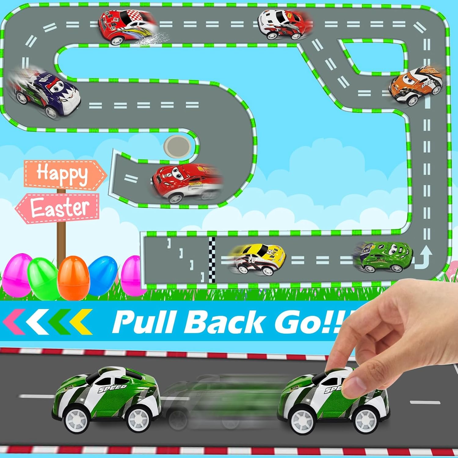 24 Pack Prefilled Easter Eggs Pull Back Cars, Easter Basket Essential Toys Colorful Racing Vehicle for Kids Boys Toddlers Egg Hunt Basket Stuffers Filler Surprise Egg Hunt Party Favor Classroom Prize - Image 3