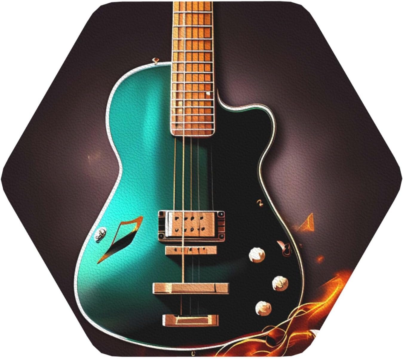 Coasters for Drinks Set of 4 Leather Tea Cup Coaster Drink Coasters for Cup Kitchen Bar Home Decor Housewarming Gift Music Green Guitar image 2