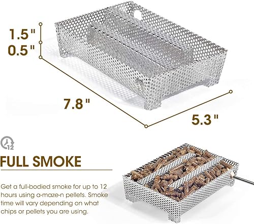 Miniatura 4 de Bandeja de ahumador de pellets de 5 x 8 pulgadas, 12 horas de humo, caja de ahumador para asar a gas, generador de ahumador frío para barbacoa, como