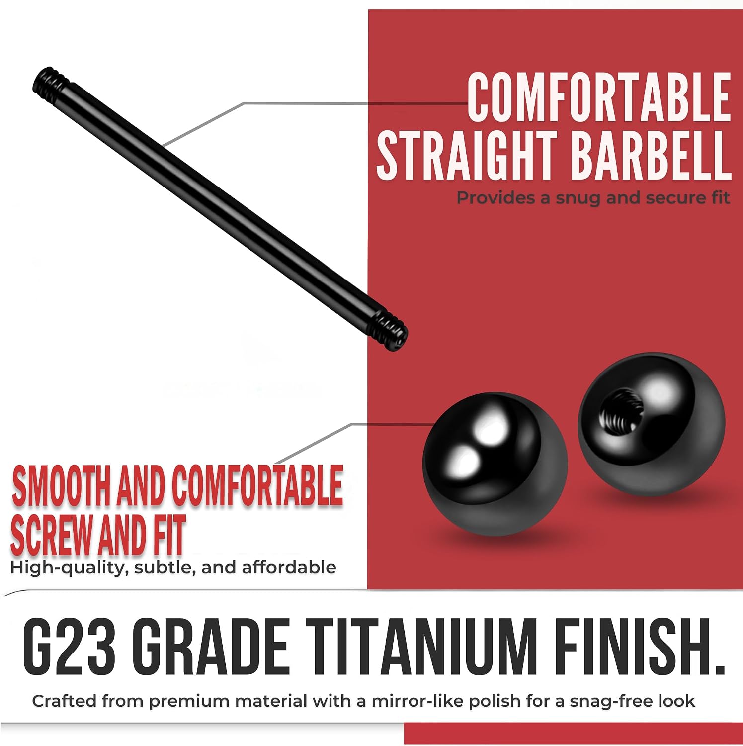 Anodized G23 Grade Titanium 14 Gauge Straight Barbell with Ball Tongue Piercing Ring Body jewelry