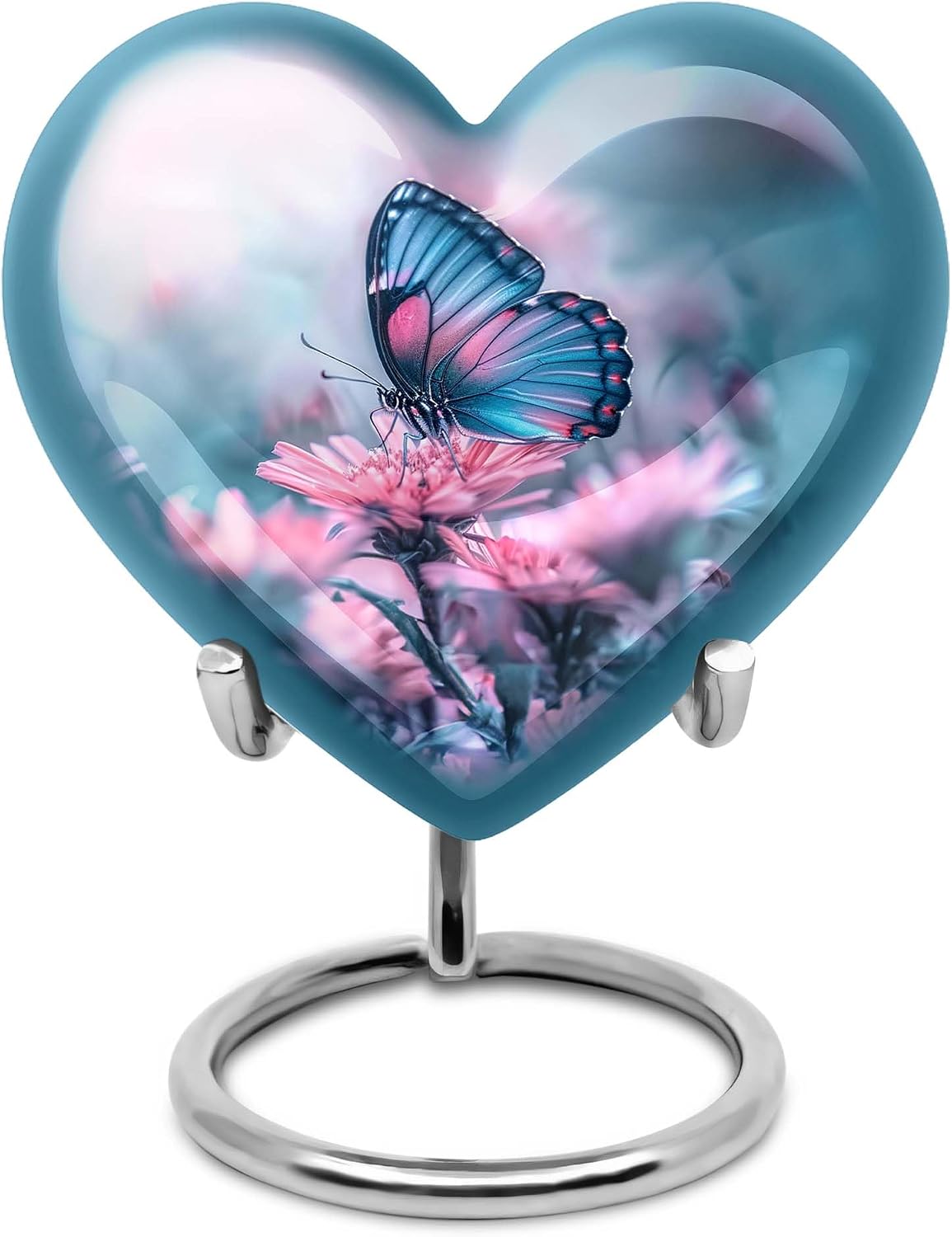 Butterfly Urn - 3 Inch Blue Mini Cremation Keepsake for Pet, Human Ashes - Decorative Funeral Urn for Adult Female, Cat