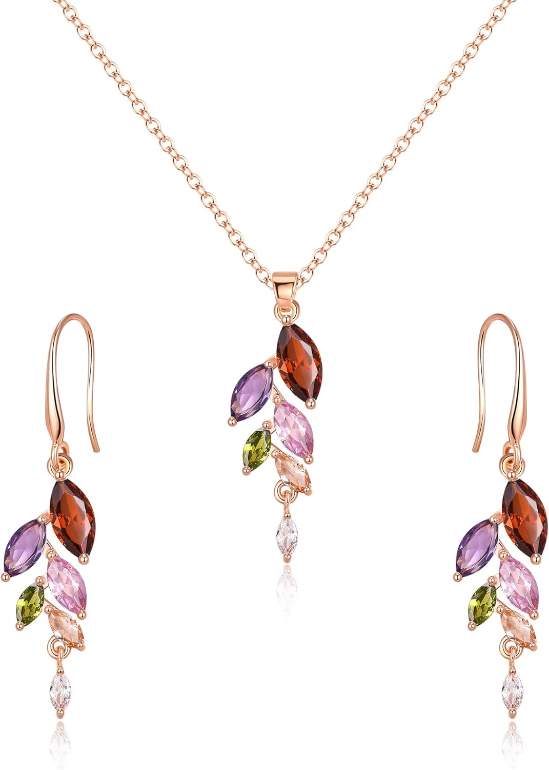 Crysdue Wedding Jewelry Set, Elegant Cubic Zirconia Prom Necklace Dangle Earrings Set for Bride Bridesmaid