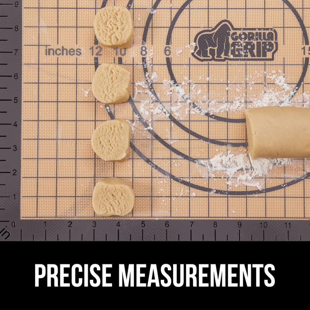 Gorilla Grip Nonstick Silicone Pastry Mat, Dough Rolling Placemats, Slip Resistant, Accurate Measurement, Thick Baking Mats for Pie Crust, Pizza, Cookies, Easy Clean, Dishwasher Safe, 16x26, Gray