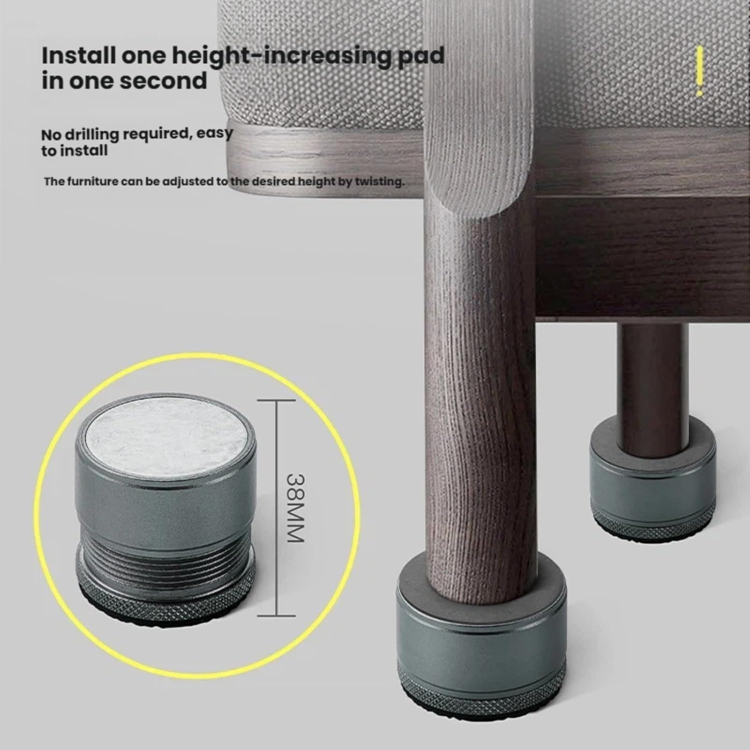 Adjustable Metal Furniture Risers - Heavy Duty Height Adjustable Bed Risers, Anti-Slip & Noise Reduction Furniture Feet Pads for Sofa, Table, Bed, Cabinet (4 Pack)