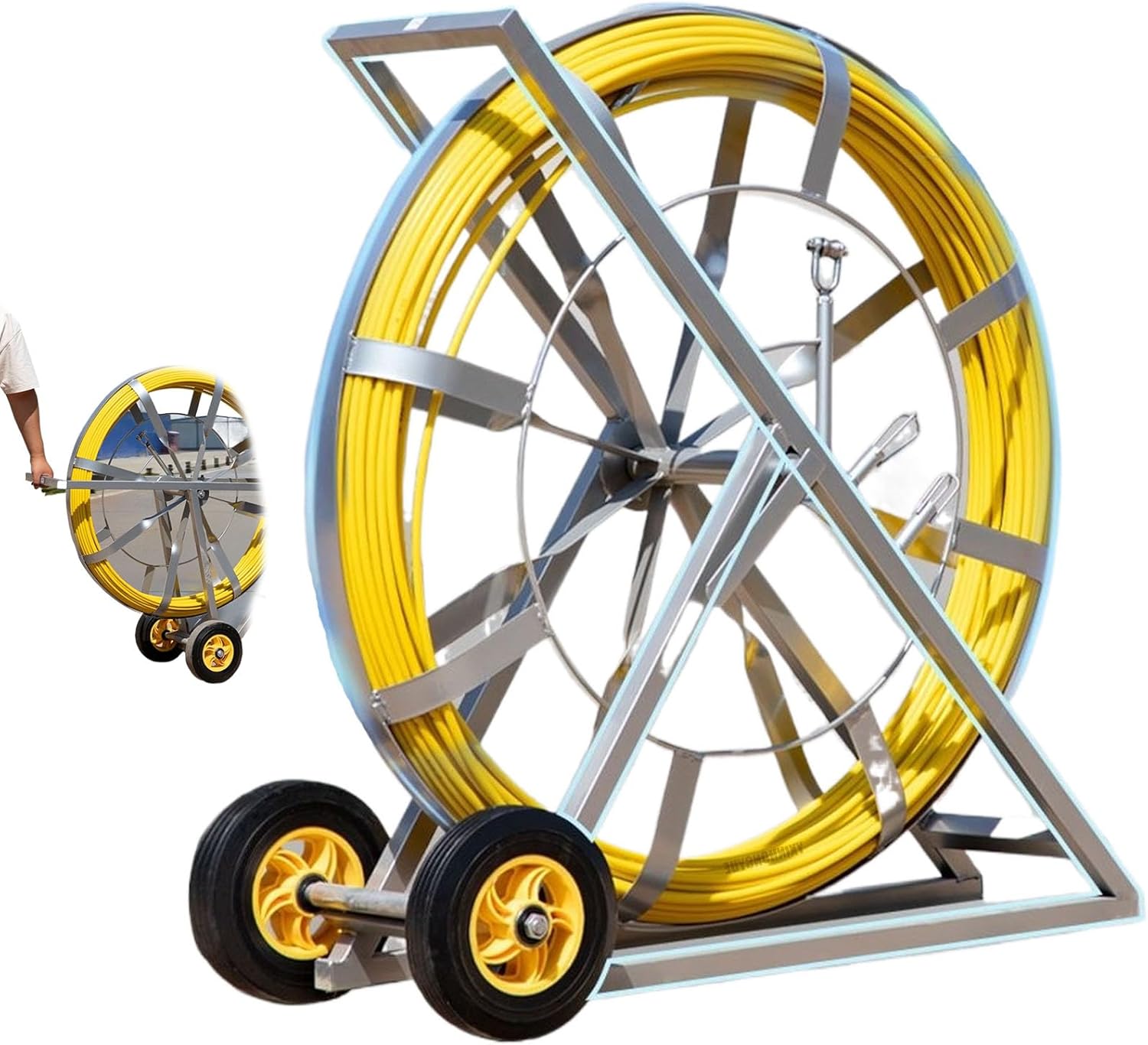 Cable Running Electric Fish Tape Tool Rod, Double Wheel Fish Tape Wire and Cable Puller Cable Length 100M Safe and Convenient Suitable for Cleaning Pipes