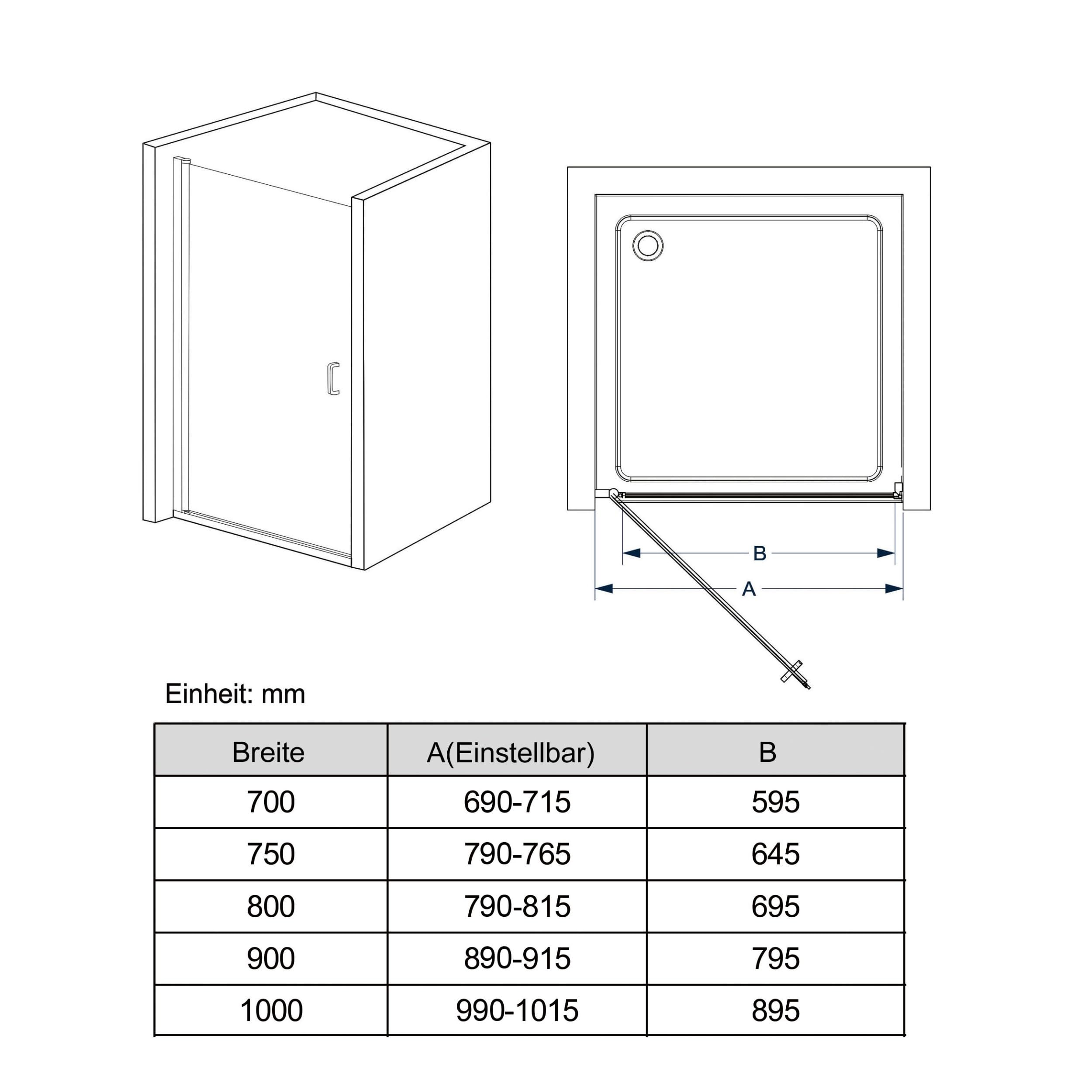 MIQU Nischentür 100 x 185 cm Duschabtrennung Duschwand für Dusche Pendeltür Schwingtür Duschtür aus 5mm NANO Sicherheitsglas ESG Rahmenlos duschtrennwand ohne Duschtasse