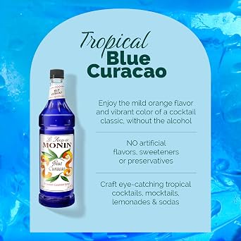 Monin - Premium Blue Curacao Syrup | Iconic Blue Hue & Zesty Sweetness for Cocktails & Creations | No Artificial Flavors Or Preservatives (BPA Free Bottles, 33.8 fl oz, 4-pack)