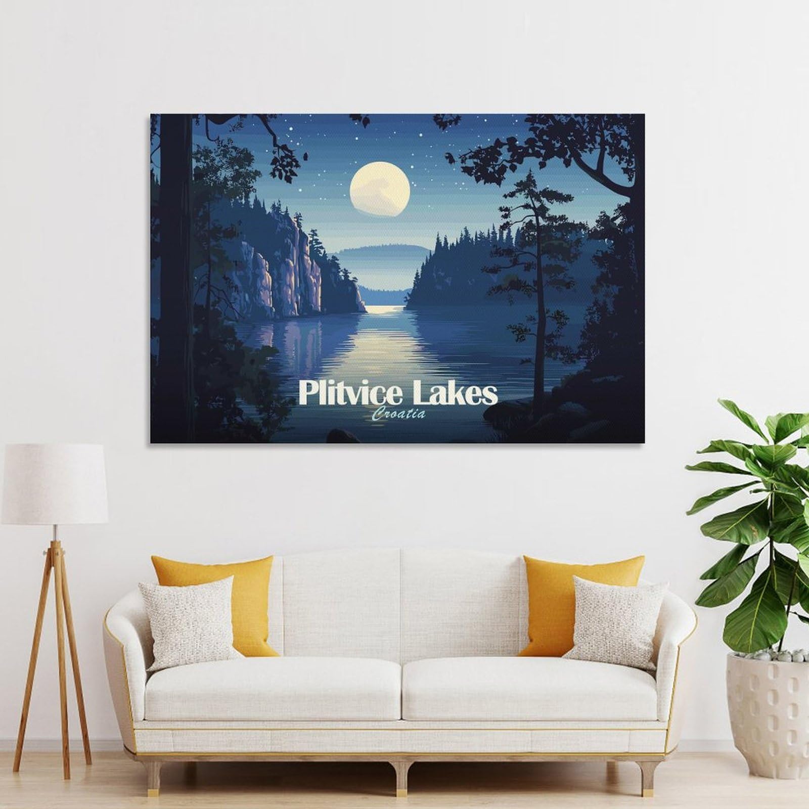 Junmoney Unframe-Style-10-1 Plitvice Lakes Croatia Night Landscape Home Decor Wall Art 16X24inch(40X60cm), For Lounge, Study, Hallway Or Flat Walls, Stylish Home Artwork For Focal Walls