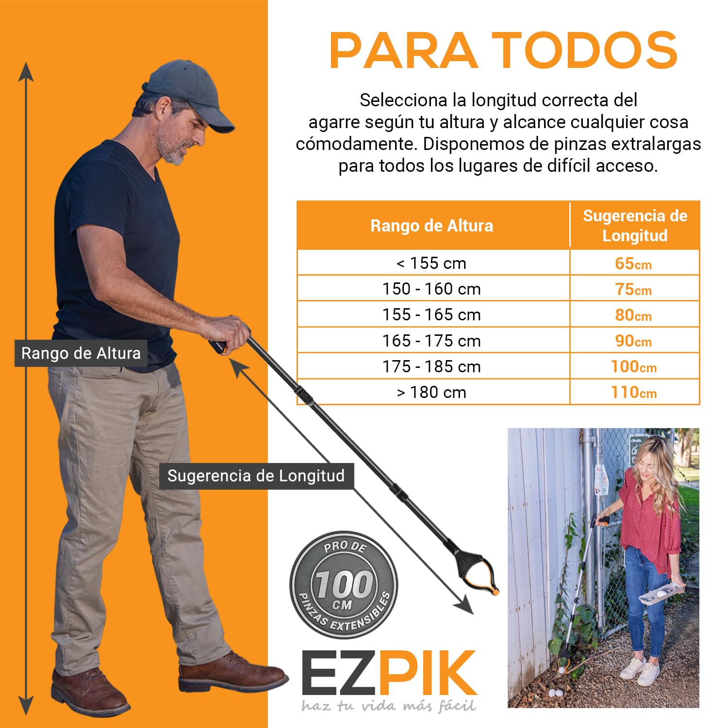 EZPIK® Pinzas Recoge Objetos 100 cm - Pinzas Extensibles para Personas Mayores - Palo con Imán Telescópico para Minusválidos y Ancianos - Pinza Recoger Basura y Fruta [Color Negro, Pack 2]
