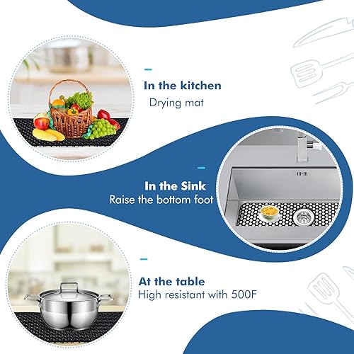 Miniatura 41 de Paquete de 2 tapetes de silicona para fregadero de 13.58 x 11.6 pulgadas, protectores para fregadero de cocina con drenaje central, rejilla Gris