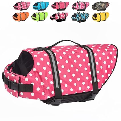 Doglay Dog Life Jacket with Reflective Stripes, Adjustable Dog Lifesaver Pet Life Preserver with High Buoyancy Swimsuit for Small Medium and Large Dogs