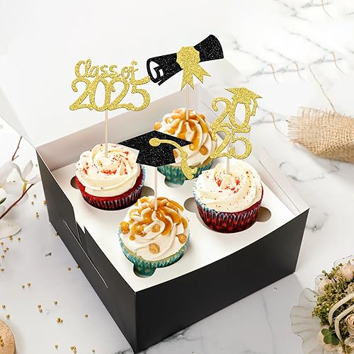 Miniatura 5 de 36 piezas 2023 temáticas de graduación 2023 decoraciones para cupcakes con purpurina para diploma de graduación 2023, selecciones de cupcakes para