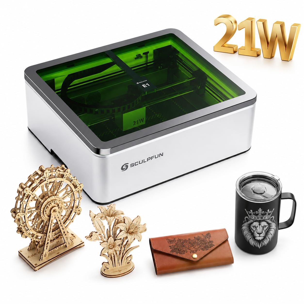 SCULPFUN E1 Pro Grabador Láser Cerrado 21W Clase 1 con Cámara