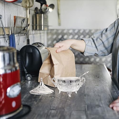 Miniatura 8 de LIFKOME Plato para dulces con tapa, cuenco de azúcar y chocolate, plato de servir con tapa y tarro de almacenamiento de metal, recipiente de té,