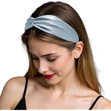 ZLYC Mulberry Silk Headband Elastic Twist Knotted Head Bands for Womens Hair, Solid Light Blue