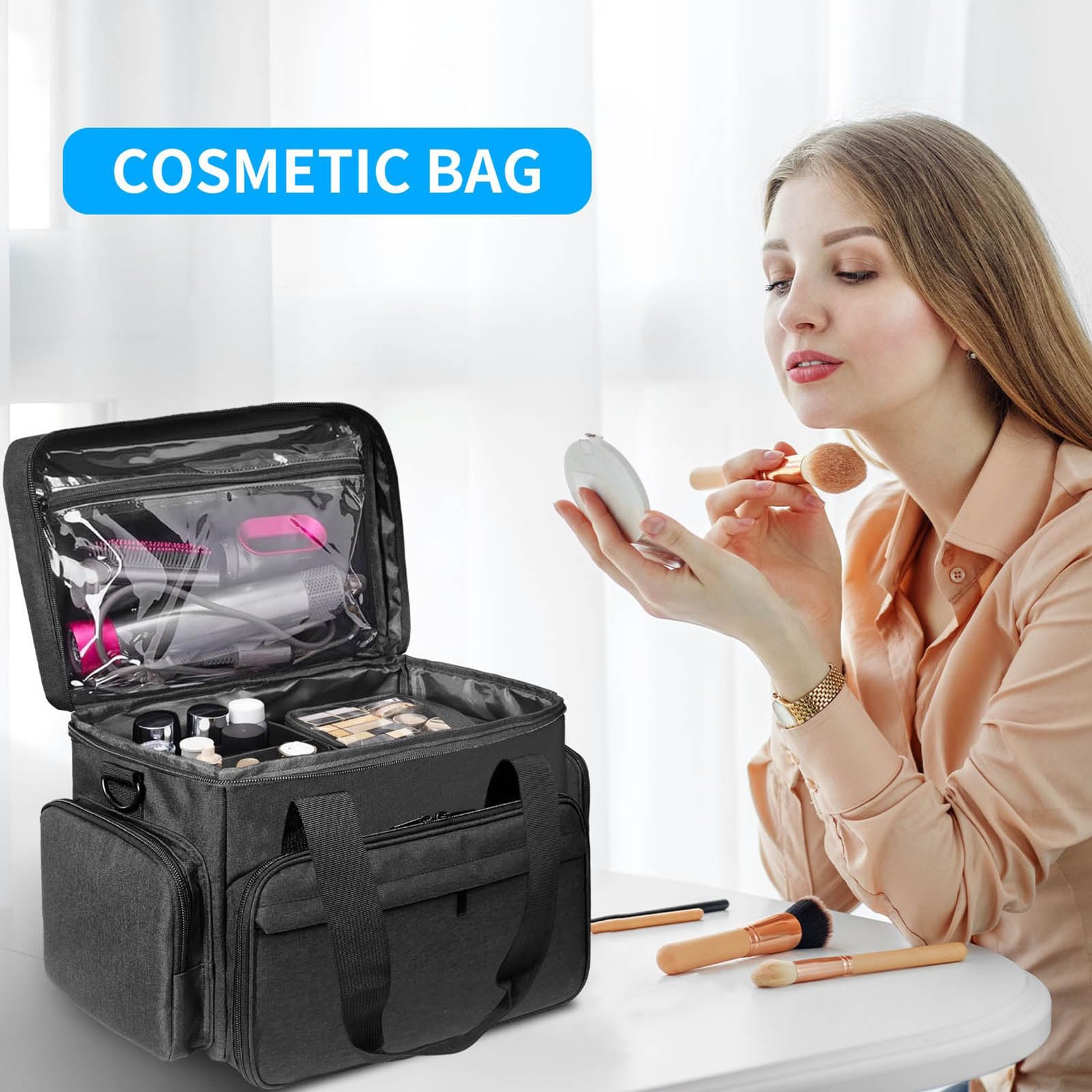 Abnehmbare Make Up Organizer Mit Großer Kapazität Wasserdichter Stoff Kosmetik Aufbewahrungstasche Make Up Reise Für Unterwegs Badezimmer Freundliche wasserdichte Kosmetik