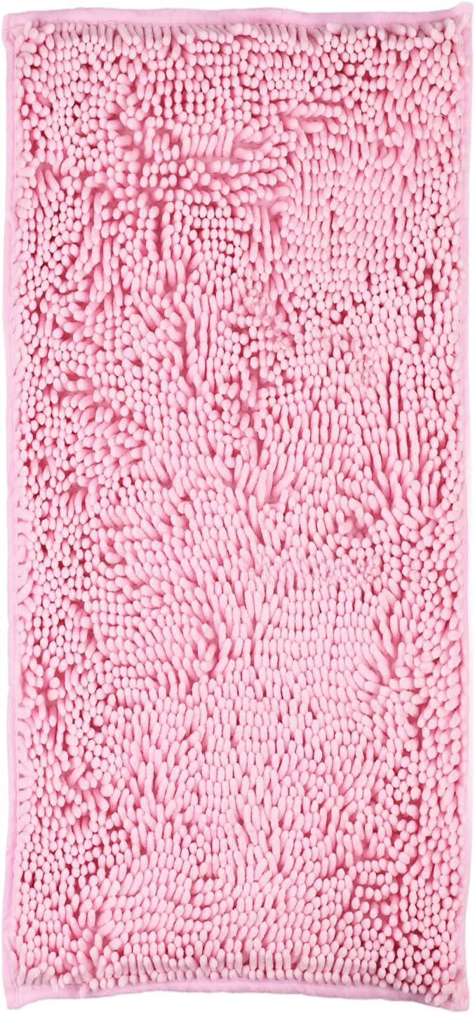 LanYunUmi Pink Rugs for Bathroom Slip-Resistant Shag Chenille Bath Rugs Mat Extra Soft and Absorbent Bath Rug for Shower Room Machine-Washable Fast Dry (Pink, 20"x47")