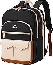 MATEIN Laptop Backpack for Women with Expanding File Folder, Water Resistant Work Backpack with Charger, Lightweight Causal Daypack Fits 15.6" Laptop, Stylish Computer Bag for Nurse, Teacher, Black