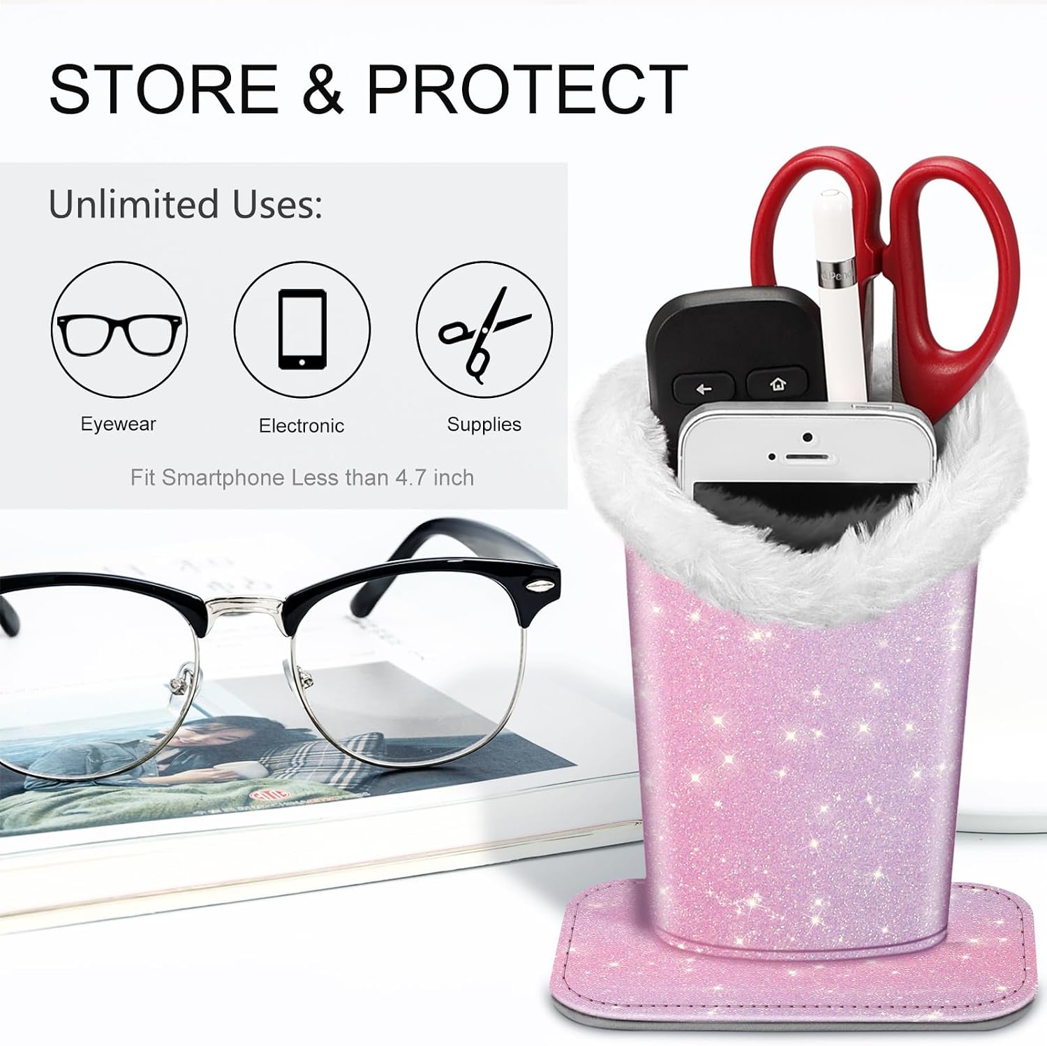 FINTIE Plush Lined Eyeglasses Holder, Glasses Stand Case For Nightstand image 3