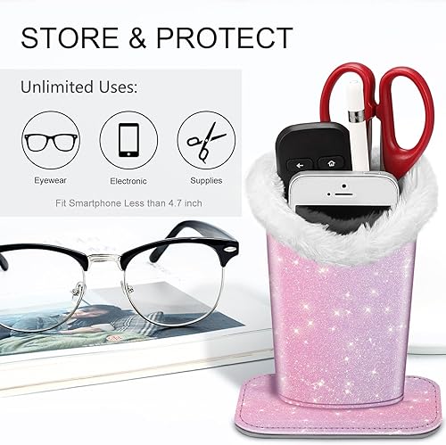 Miniatura 180 de Fintie Soporte para anteojos forrado de felpa con base magnética, estuche de cuero vegano prémium para lentes