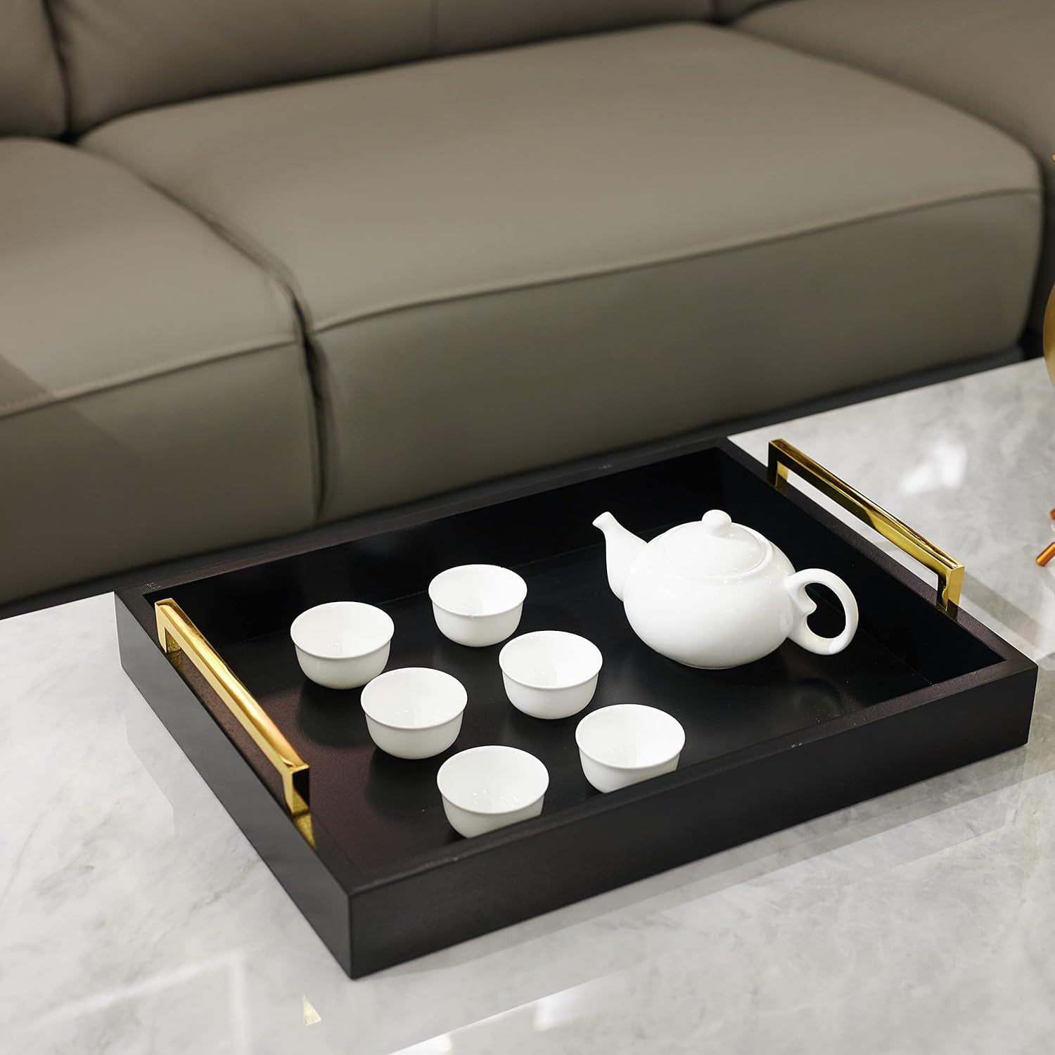 16"x12" Serving Trays with Handles, Black Decorative Serving Tray, Ottoman Trays for, Living Room, Bathroom, and Outdoors Decorative Trays (Black) - Image 6