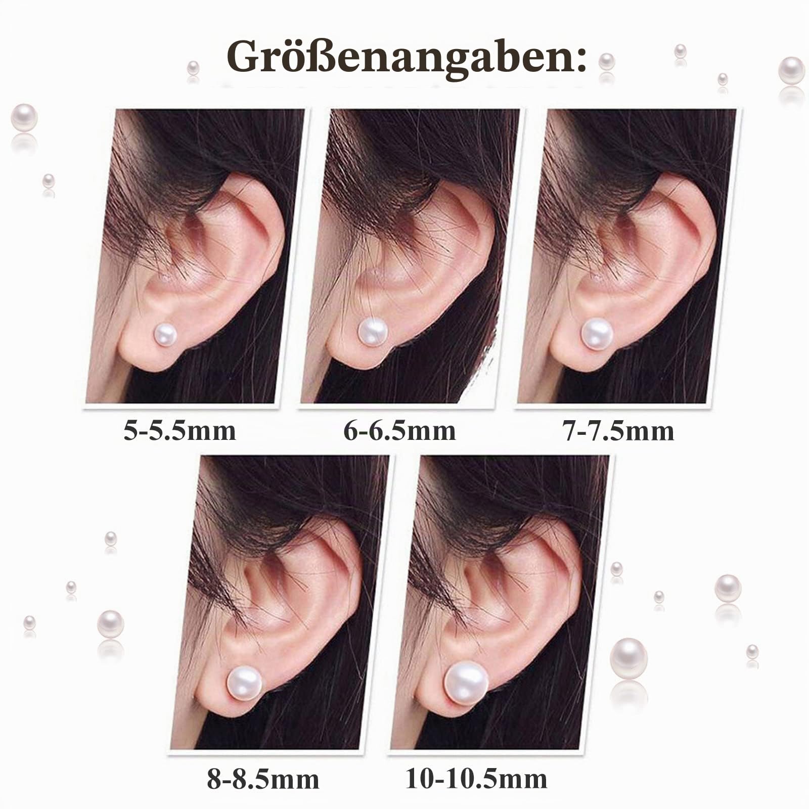 Süßwasserperlen Ohrringe Echt 925 Silber Perlenohrringe Stecker Weiß 5MM 6MM 7MM 8MM 10MM Süßwasser-Zuchtperlen Ohrringe Ohrstecker