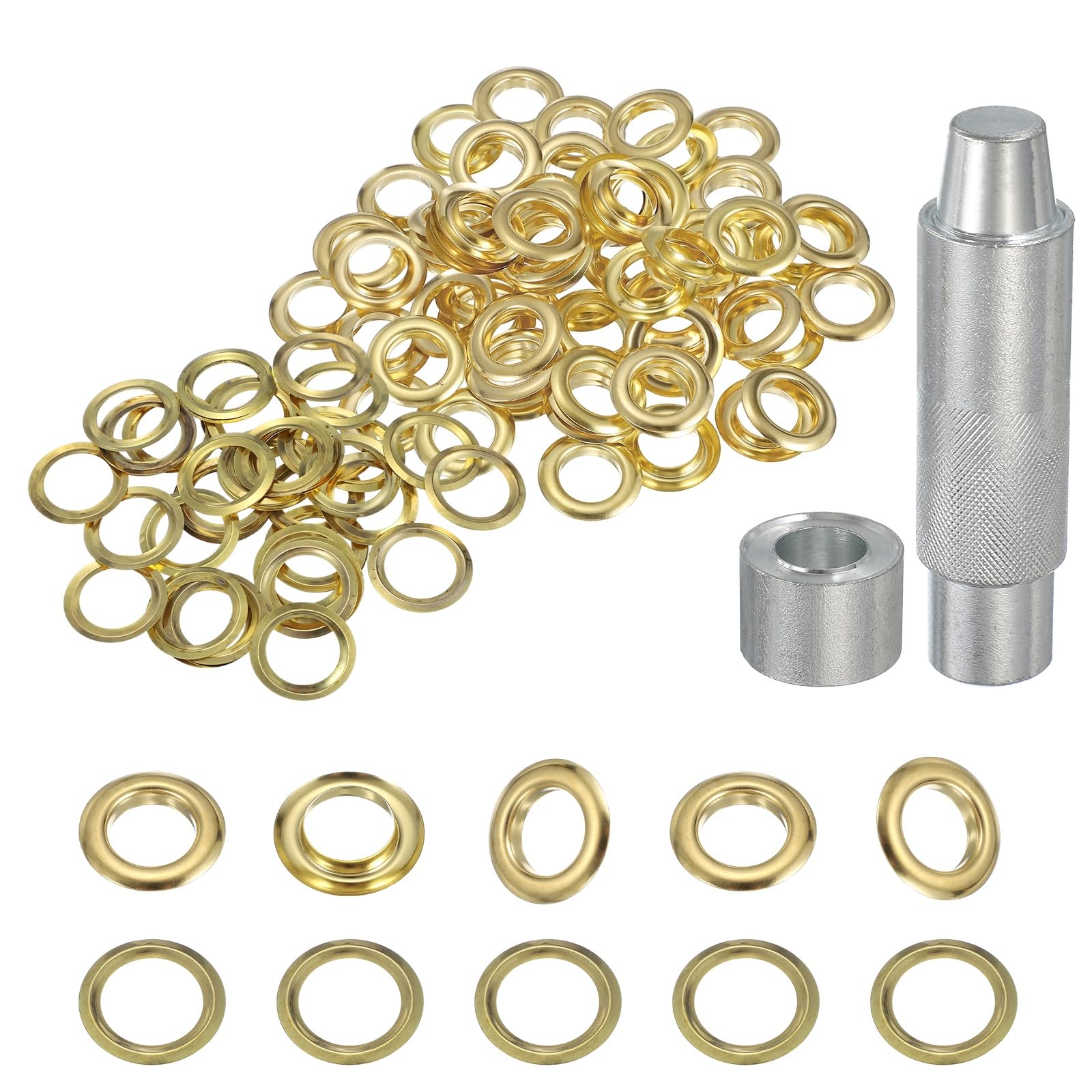 sourcing map 80Set Grommets Eyelets 20mm Copper Eyelets Kit with Washers & Setting Tool for Fabric Curtain Tarps Leather Belt Shoes Bag DIY, Gold