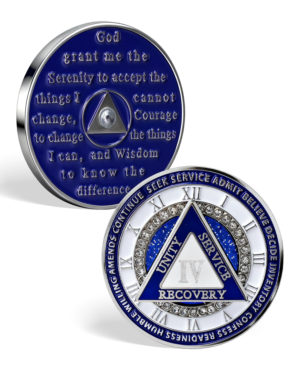 Jeton de sobriété de 4 ans – Strass éblouissants trois plaques AA et médaillon de sobriété jeton de récupération pour homme et femme
