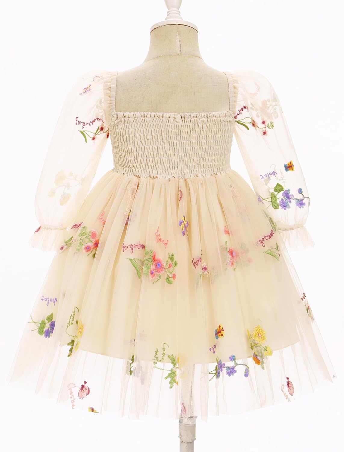 ODASDO Toddler Kids Baby Girls Sqaure Neck Mesh Long Sleeve Tulle Tutu Princess Dress for Wedding Birthday Party - Image 6