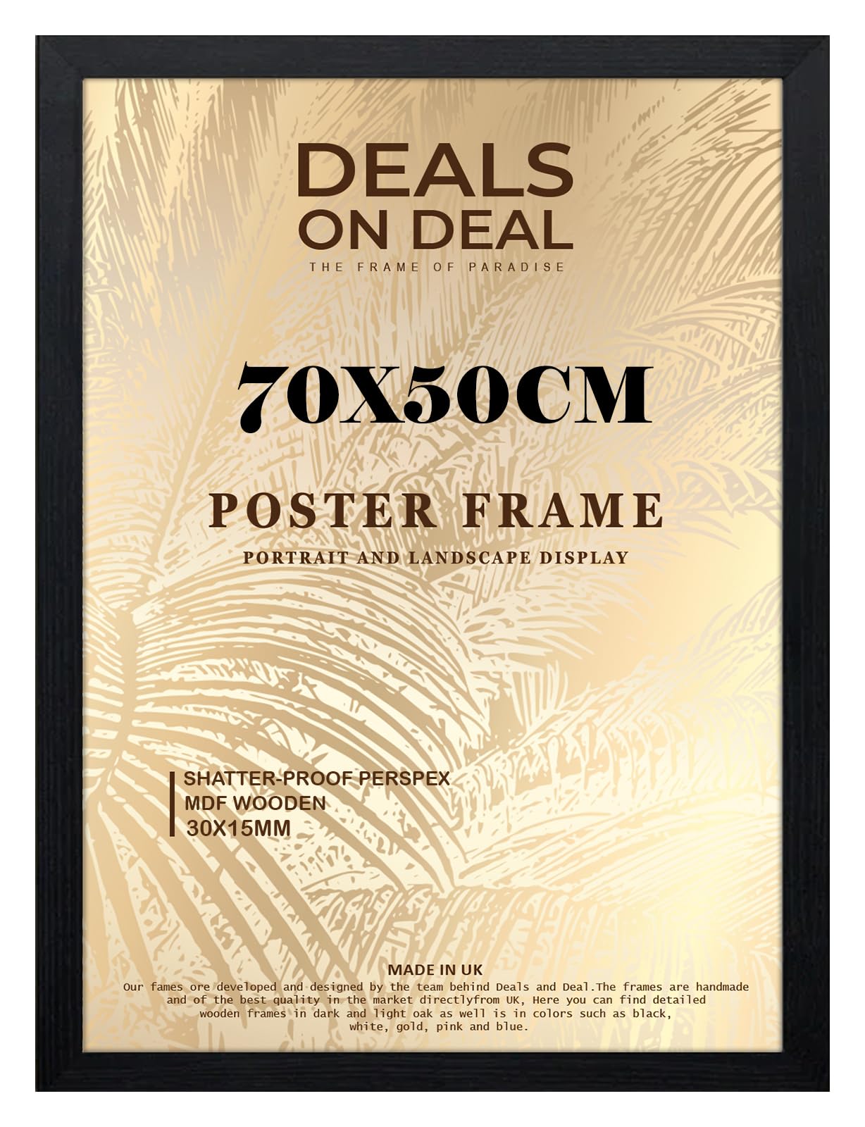 DEALS ON DEAL® Modern Large Poster Frame 50x70cm Mdf Wooden Picture Frames 70cm x 50cm for Jigsaw Puzzles/Shatter-Proof Front Vertical/Horizontal Mounting For Home & Office Décor-Black