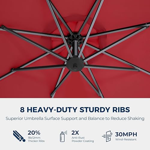 Miniatura 4 de Paraguas de patio voladizo con luces solares de 10 pies, con luz y base, con luz LED, para colgar en el patio, sombrilla de mercado al aire libre,