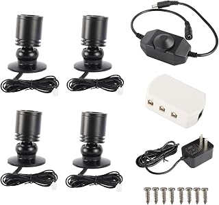 Yaeccc 4 Pack Dimmable Mini Spotlight Jewelry Showcase Display Lighting Fixture, Black Shell Surface Mount with Dimmer, Warm White 3000k 1.5W 12V DC