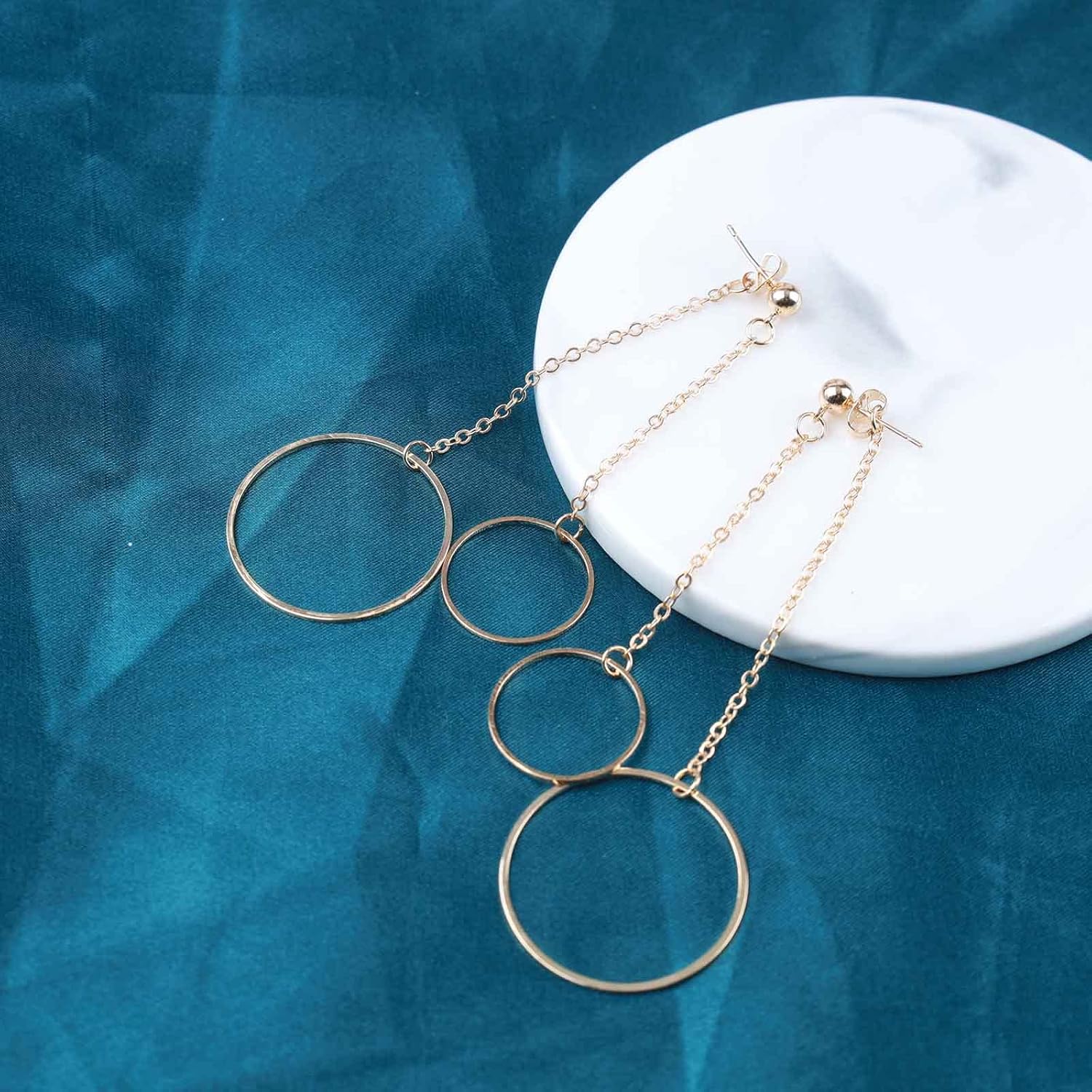 Boho Open Circle Drop Earrings Long Tassel Chain Earrings Circle Long Dangle Earrings Circle Ear Jackets Gold Geometry Circle Stud Earrings Jewelry for Women - Image 3