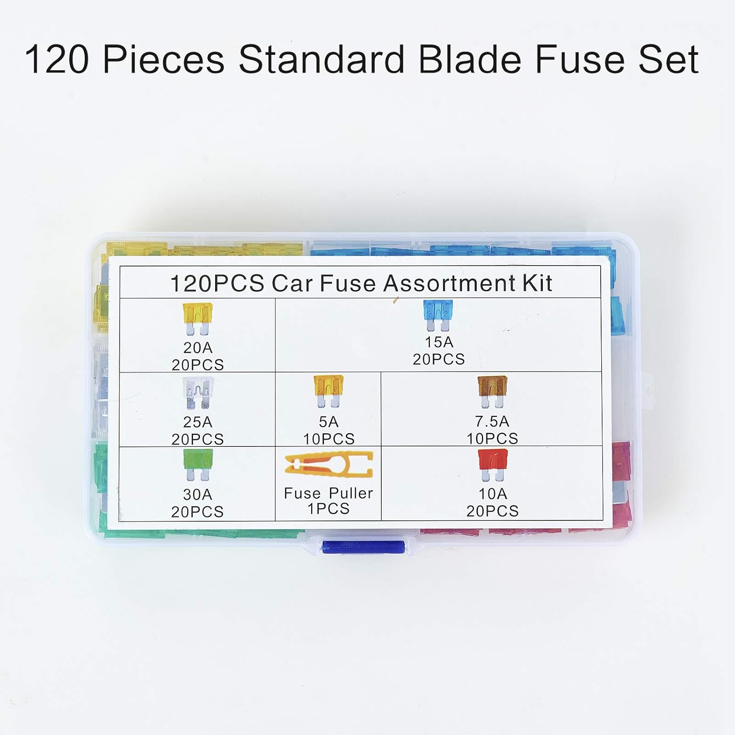 Hottest Sale Deimcdy 120pcs Standard Blade Fuse Assortment Kit, 5A, 7.5A, 10A, 15A, 20A, 25A, 30A, Regular Blade Fuses for Cars, Trucks, Boats