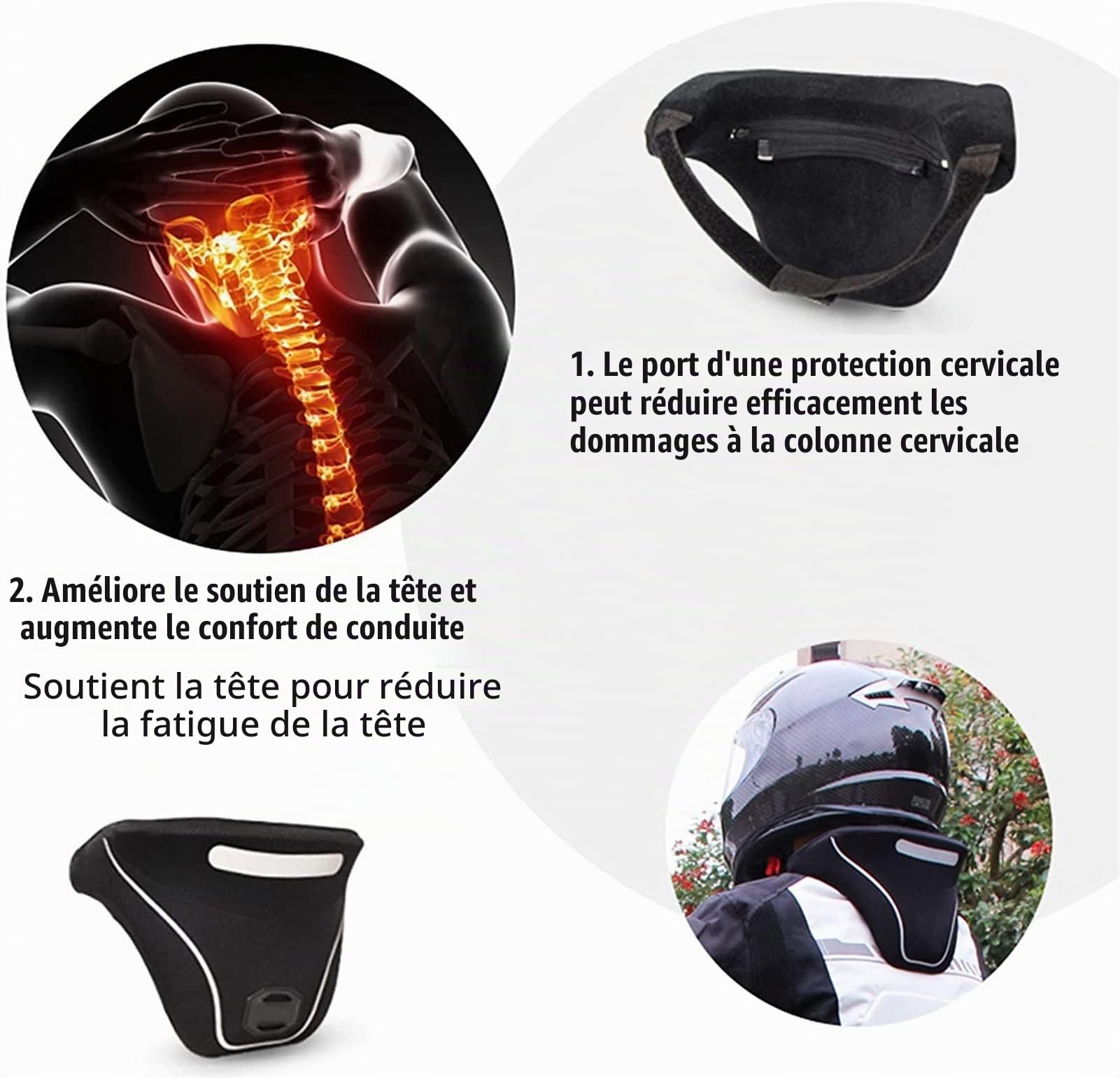 Minerve de sécurité pour Course sur Route, Engrenages de Cou de Moto, minerve de Motocross pour Adulte avec Bande réfléchissante, soulage la Fatigue du Cou pour Les Courses Longue Distance