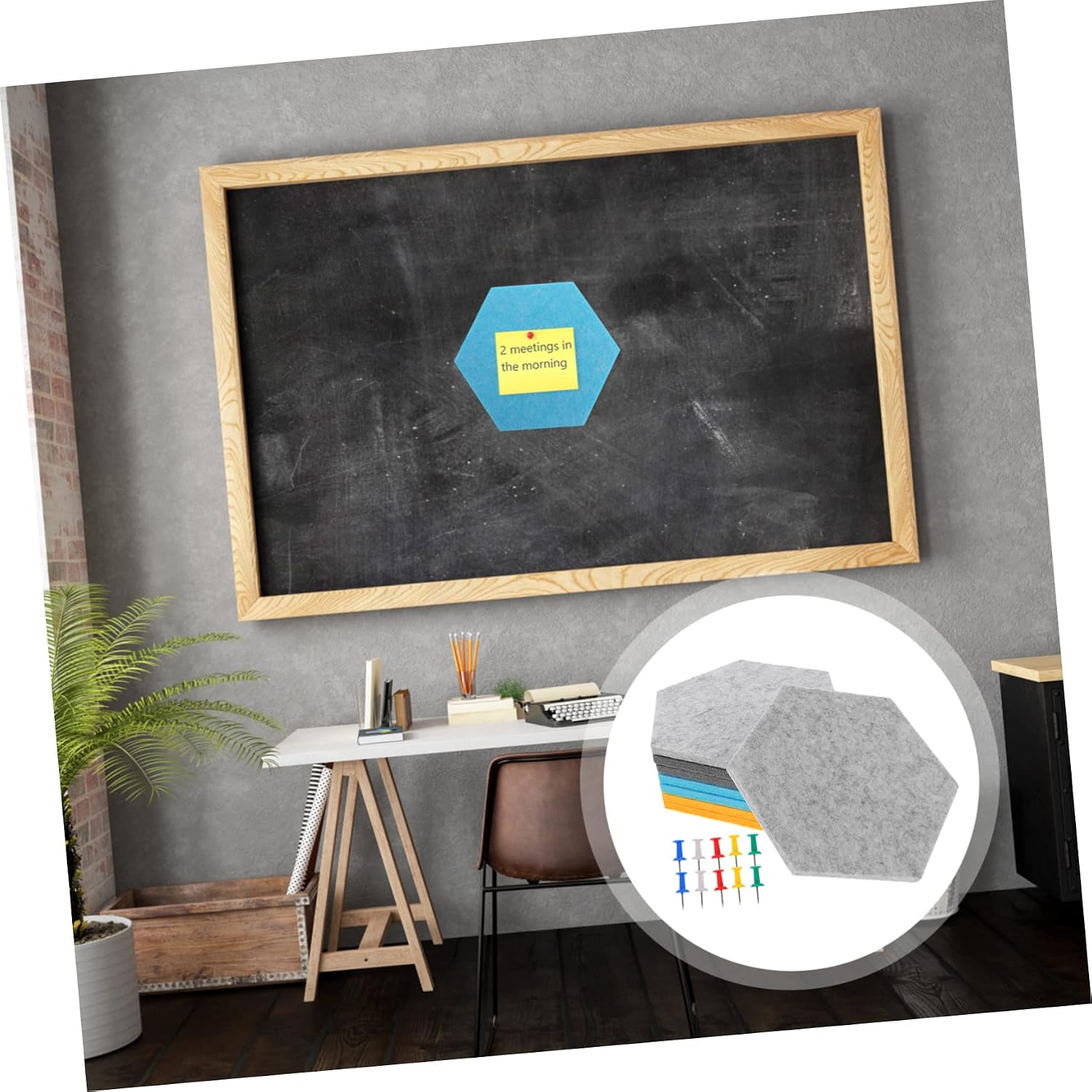 8pcs Hexagon Wall Pin Board Felt Board Push Pins for Home Office School Decor