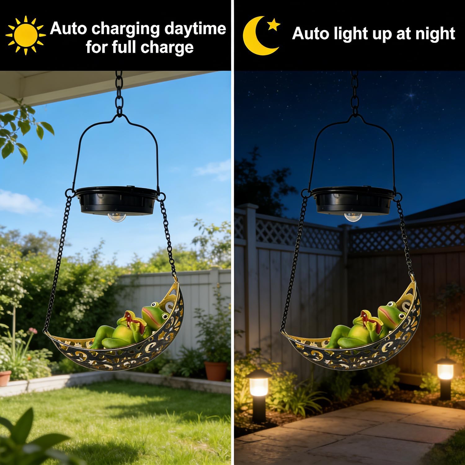 Solar Frog Light Outdoor Statues, Waterproof Hanging Animal Figurine with Hook for Yard Garden Wall Balcony Tree Decoration, Garden Statues Lawn Ornaments for Outside Art Outdoor(1 Pack Frog)