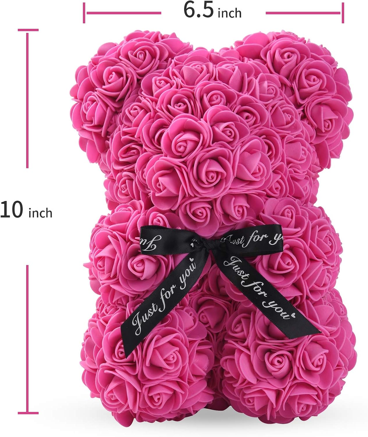 LINKLO Rose Bear Rose Teddy Bear -10 inch Artificial Rose Flower Bear, Including Transparent Gift Box (Rose red)