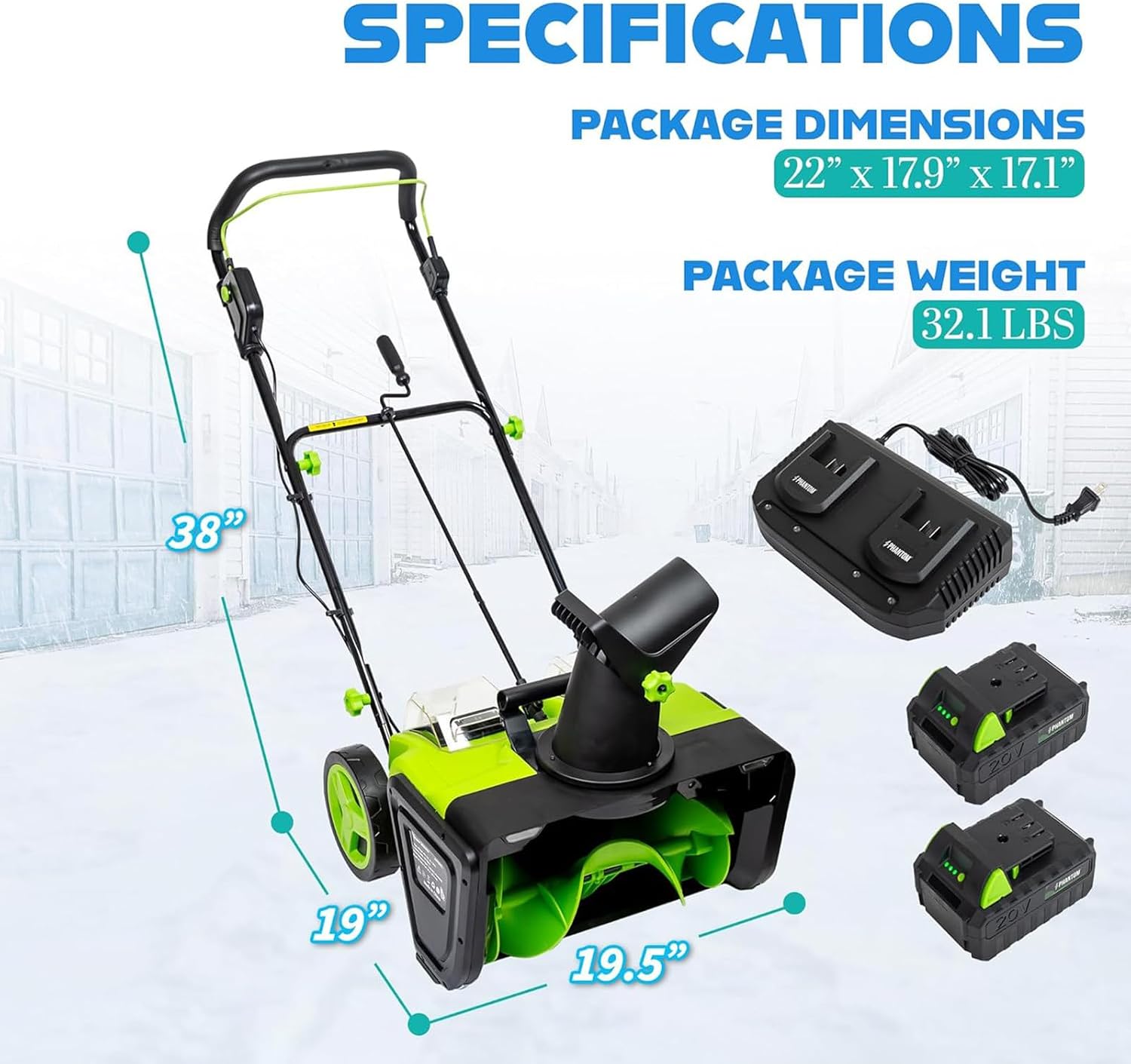3500W Cordless Snow Shovel, 2 x 20V 4.0Ah Battery Powered Snow Blower,Lightweight Electric Snow Thrower with Adjustable Handle,Directional Plate,Perfect for Patios/Decks/Walkways 4 batts