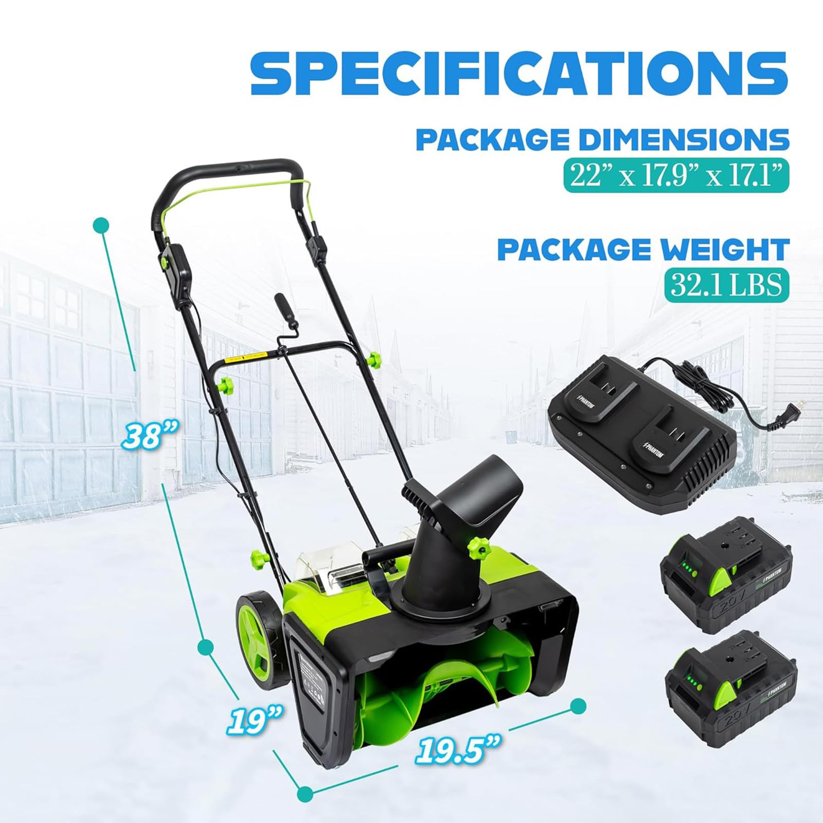 Pala da Neve Senza Fili 3500W, Soffianeve Elettrico Leggero con 2 Batterie da 20V 4.0Ah, Manico Regolabile e Deflettore Direzionale, Perfetta per Patii, Terrazze e Passaggi Pedonali 4 batts