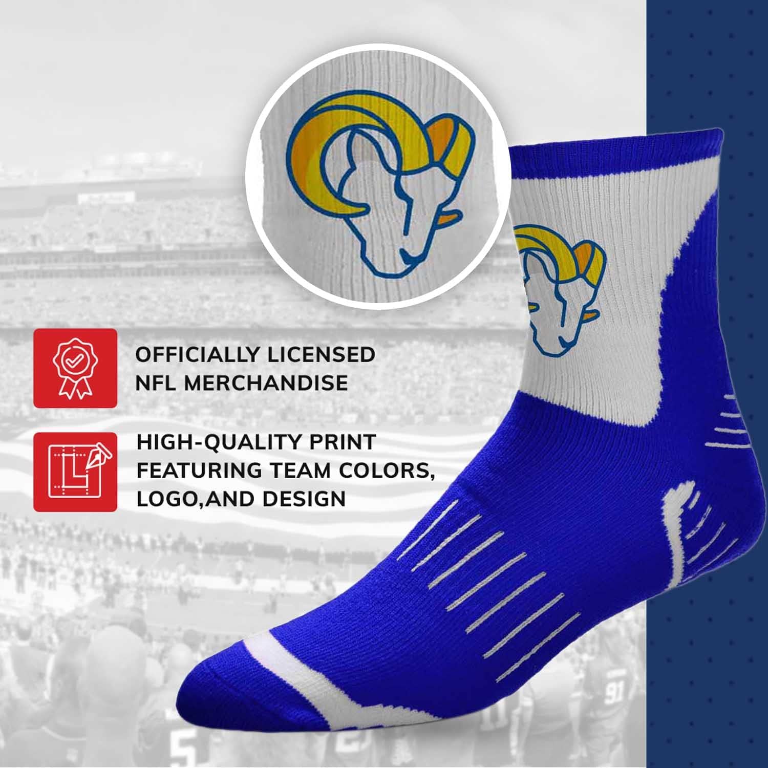 For Bare Feet NFL Performance Quarter Length Socks - Polyester Blend - Men and Woman - Unisex - High-Performance