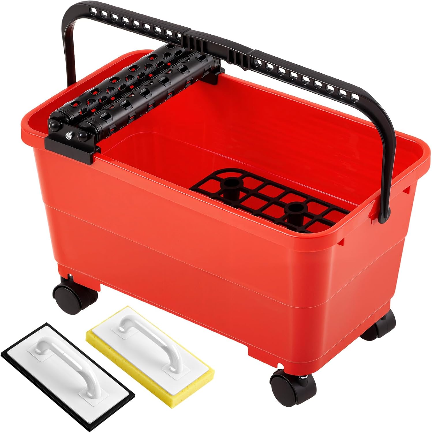 Lasnten 6 Gallon Grout Cleaning System Grouting Bucket with 2 Spiral Rollers Sponge and Rubber Trowel Grout Cleaner Tool Set for Ceramic Tile Work, 6 Gallon Capacity