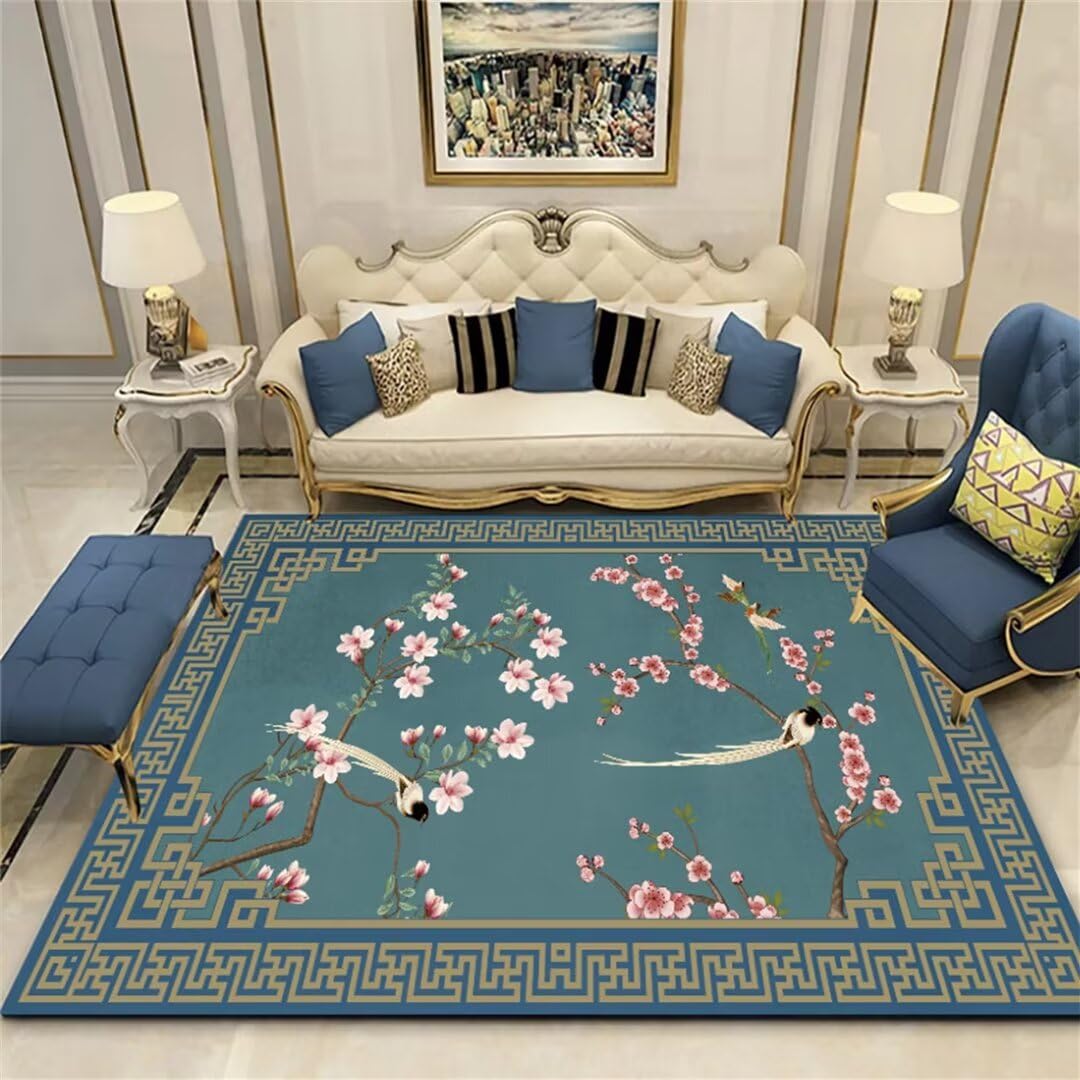 Tapis salon grande taille au motif imprimé classique et finitions haut de gamme