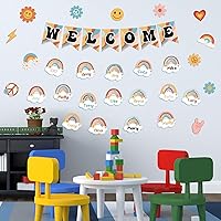 Vista 6 de Cartel de bienvenida retro de bienvenida a la escuela, 61 unidades, póster de bienvenida con temática de arco iris, decoración con punta