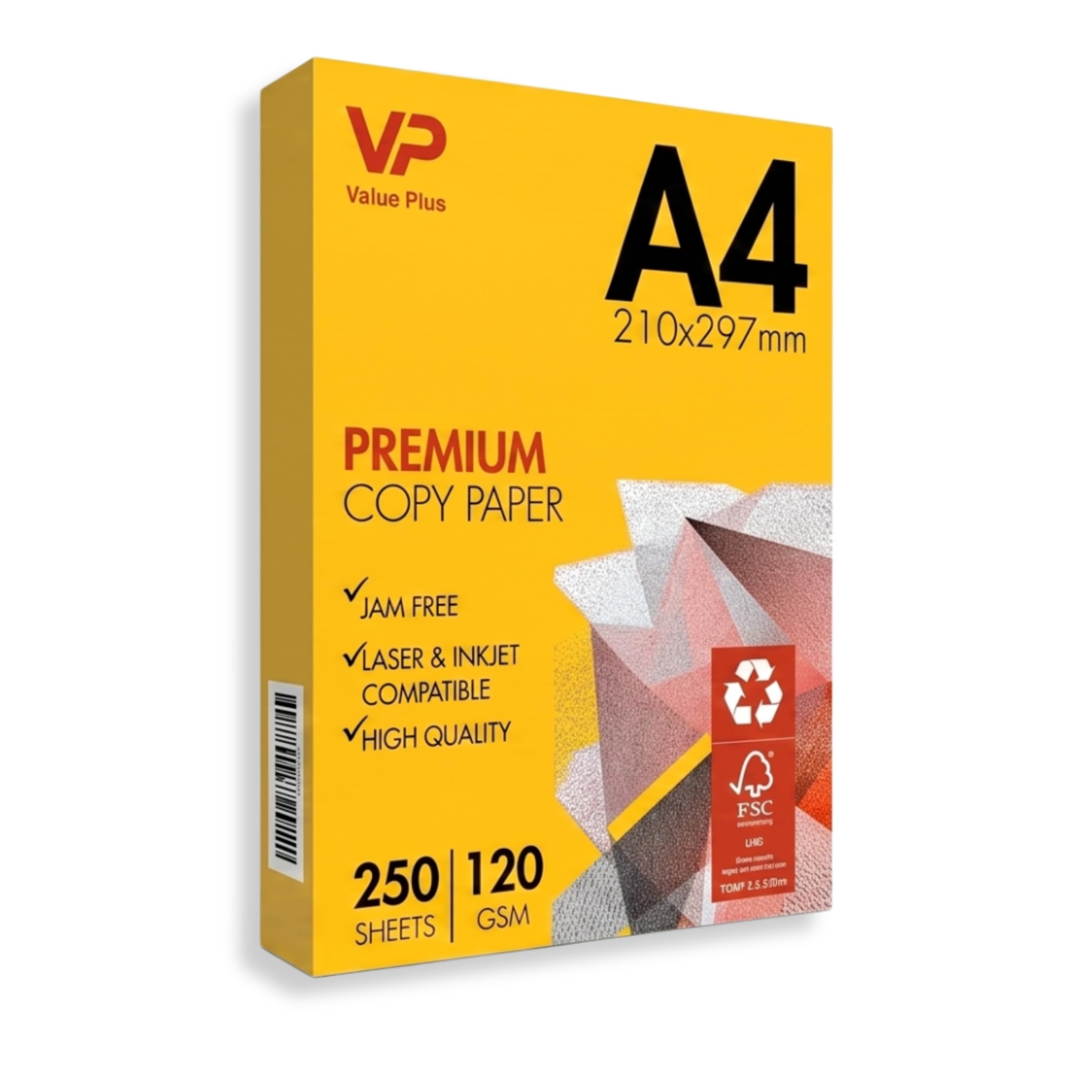 Value Plus 120gsm A4 Printer Paper – 250 Sheets Ultra-Bright White – Heavyweight Smooth Finish for Professional Color Printing – Optimized for Laser, Inkjet & Copiers