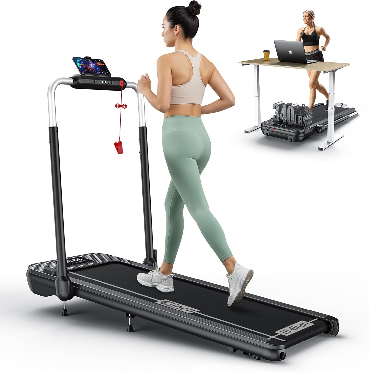WELLFIT Walking Pad Treadmill with 10% Incline,Quiet Standing Under Desk Treadmills for Walking Jogging Running for Home,265 lbs/340 lbs Max Capacity,Works for APP/Voice Control/Remote Control
