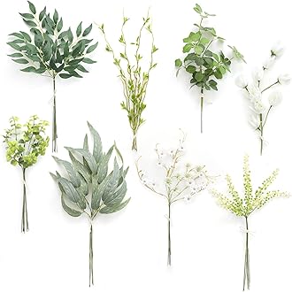 Serra Flora Artificial Greenery Spray Box Set(Pack of 50pcs) with 8 Kinds of DIY Wedding Bouquet Filler Table Centerpieces and Floral Arrangement (Spring Green)