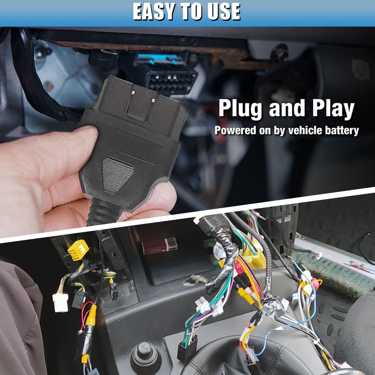 OBD OBDII J1962 16 Pins Male Connector to Open Plug Wire, 30cm/12 Car OBD Diagnostic Extension Cord OBD2 Pigtail, Universal Vehicle DIY Mobley USB Adapter Replacement (Black)