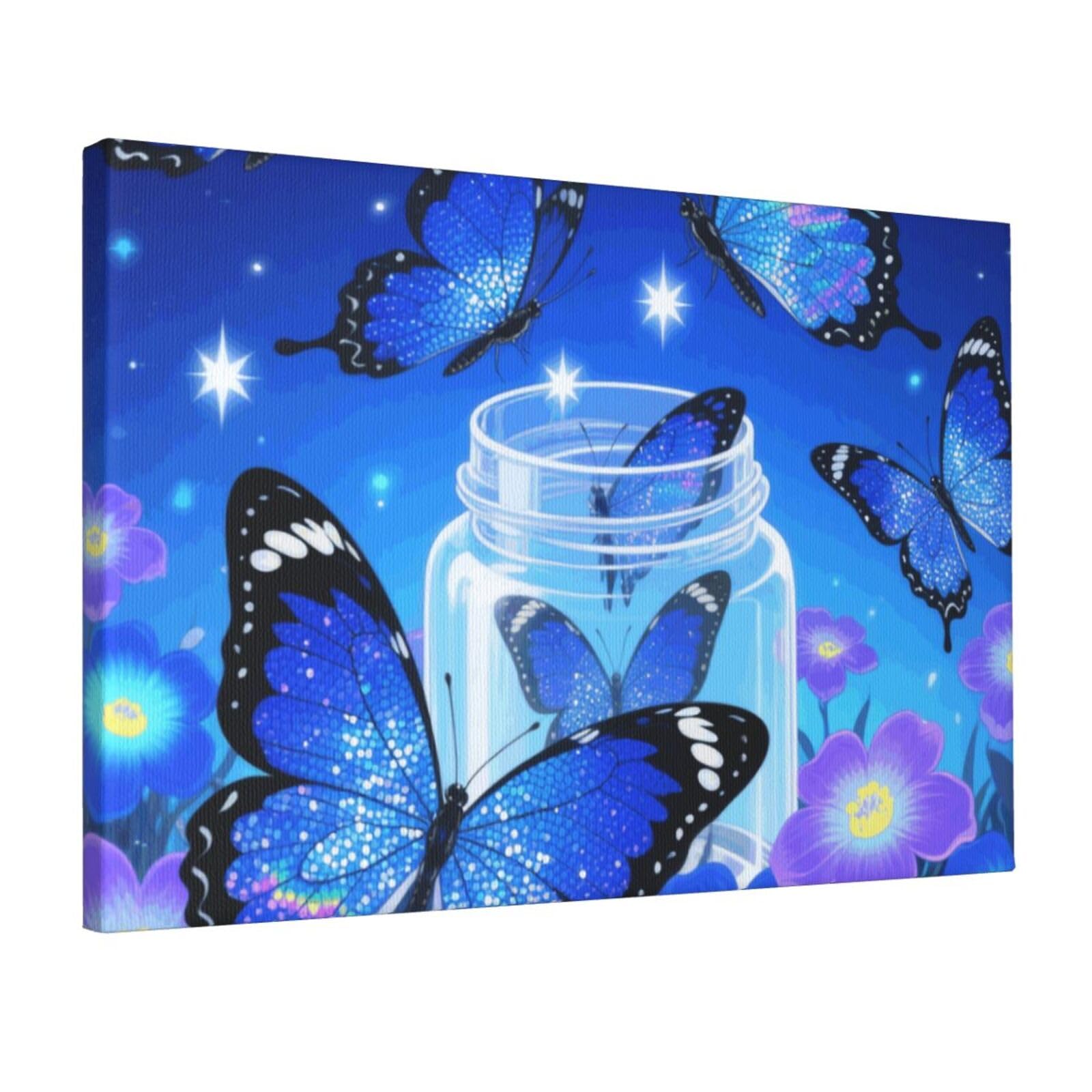 Fodpand Glitter Butterfly Unframed Canvas Wall Art,Modern Posters Print Wall Decor Canvas Oil Painting For Bedroom Living Room Bathroom Wall Hanging Artwork Ready To Hang 12"X18"